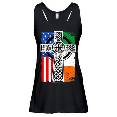 Irish American USA Flag Celtic Cross St Patrick's Day Ladies Essential Flowy Tank