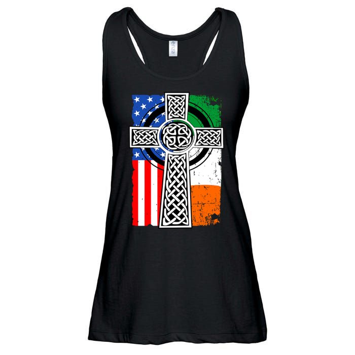 Irish American USA Flag Celtic Cross St Patrick's Day Ladies Essential Flowy Tank