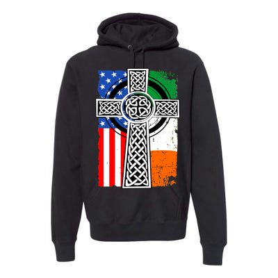 Irish American USA Flag Celtic Cross St Patrick's Day Premium Hoodie