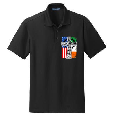 Irish American USA Flag Celtic Cross St Patrick's Day Dry Zone Grid Polo