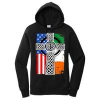 Irish American USA Flag Celtic Cross St Patrick's Day Women's Pullover Hoodie