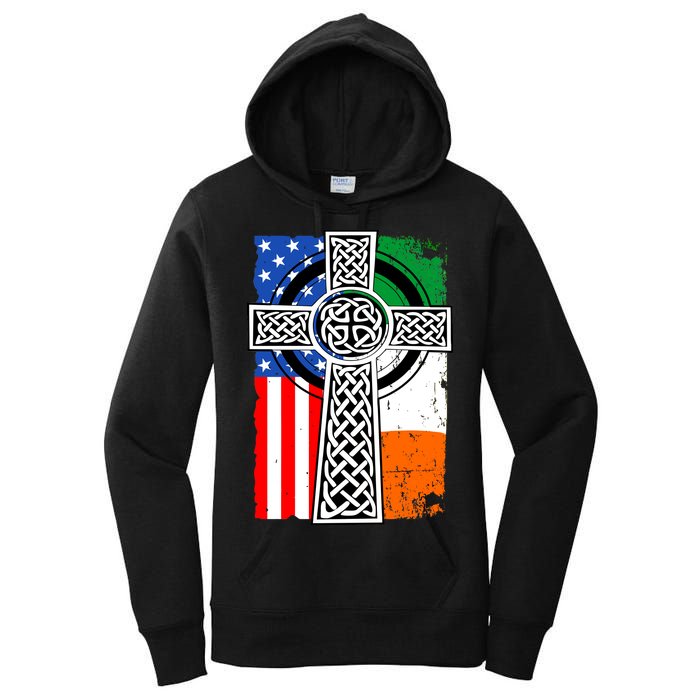 Irish American USA Flag Celtic Cross St Patrick's Day Women's Pullover Hoodie