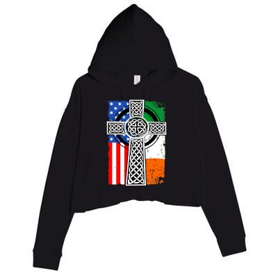 Irish American USA Flag Celtic Cross St Patrick's Day Crop Fleece Hoodie