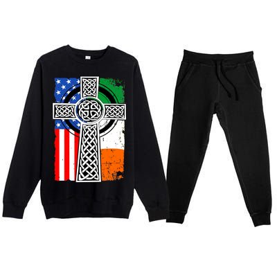 Irish American USA Flag Celtic Cross St Patrick's Day Premium Crewneck Sweatsuit Set