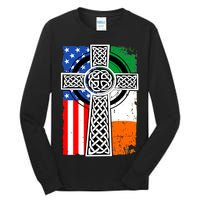 Irish American USA Flag Celtic Cross St Patrick's Day Tall Long Sleeve T-Shirt