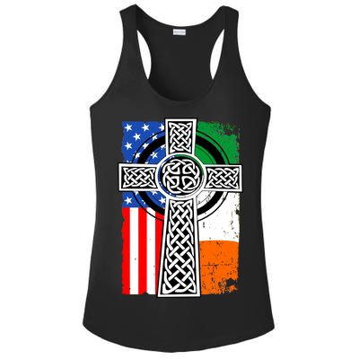 Irish American USA Flag Celtic Cross St Patrick's Day Ladies PosiCharge Competitor Racerback Tank