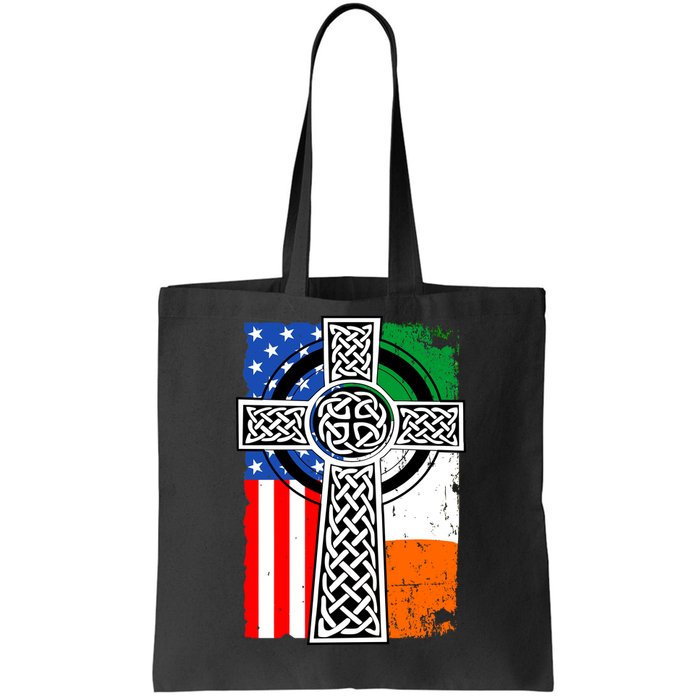 Irish American USA Flag Celtic Cross St Patrick's Day Tote Bag