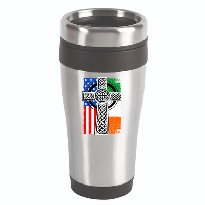 Irish American USA Flag Celtic Cross St Patrick's Day 16oz Travel Tumbler