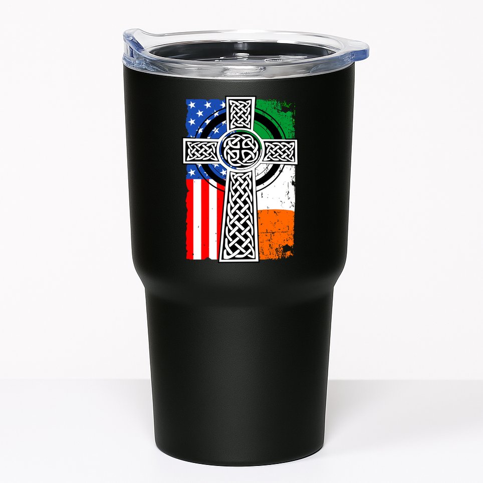 Irish American USA Flag Celtic Cross St Patrick's Day Tumbler