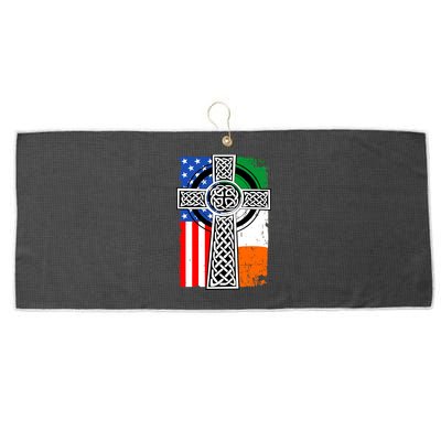 Irish American USA Flag Celtic Cross St Patrick's Day Large Microfiber Waffle Golf Towel