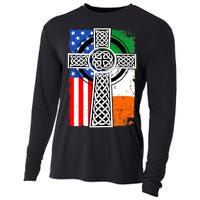 Irish American USA Flag Celtic Cross St Patrick's Day Cooling Performance Long Sleeve Crew