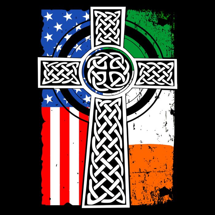Irish American USA Flag Celtic Cross St Patrick's Day Cooling Performance Long Sleeve Crew