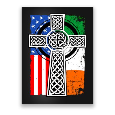 Irish American USA Flag Celtic Cross St Patrick's Day Poster