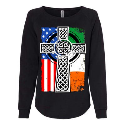 Irish American USA Flag Celtic Cross St Patrick's Day Womens California Wash Sweatshirt