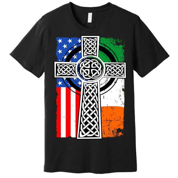 Irish American USA Flag Celtic Cross St Patrick's Day Premium T-Shirt