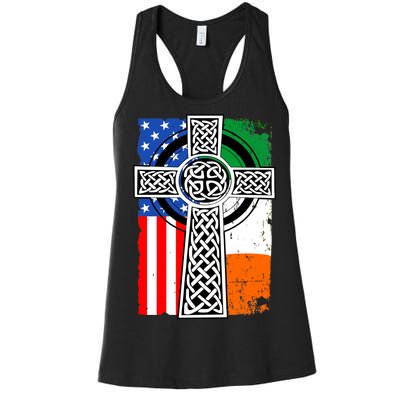 Irish American USA Flag Celtic Cross St Patrick's Day Women's Racerback Tank