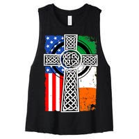 Irish American USA Flag Celtic Cross St Patrick's Day Women's Racerback Cropped Tank