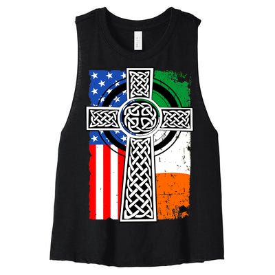 Irish American USA Flag Celtic Cross St Patrick's Day Women's Racerback Cropped Tank