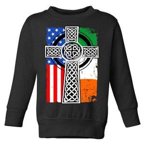 Irish American USA Flag Celtic Cross St Patrick's Day Toddler Sweatshirt