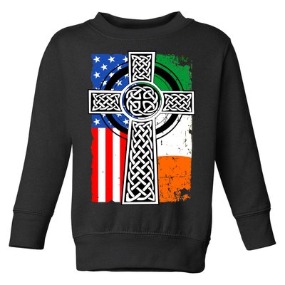 Irish American USA Flag Celtic Cross St Patrick's Day Toddler Sweatshirt