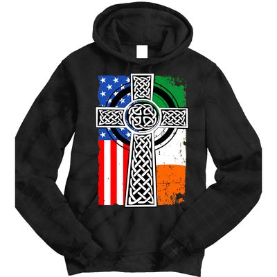 Irish American USA Flag Celtic Cross St Patrick's Day Tie Dye Hoodie