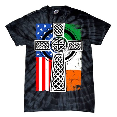 Irish American USA Flag Celtic Cross St Patrick's Day Tie-Dye T-Shirt