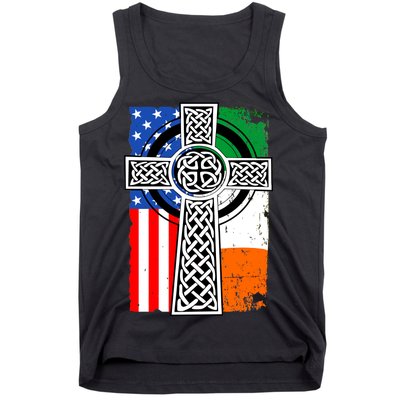 Irish American USA Flag Celtic Cross St Patrick's Day Tank Top