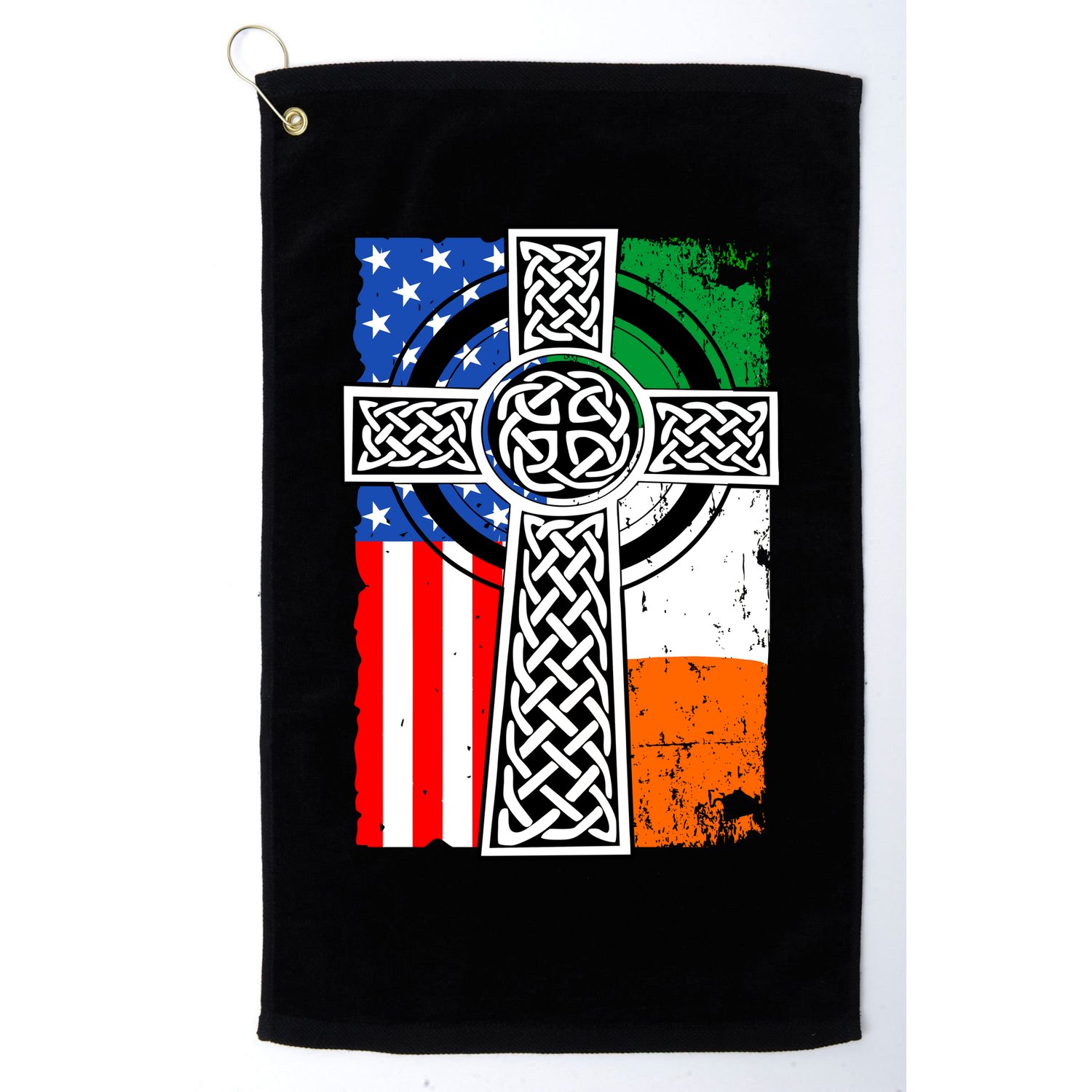 Irish American USA Flag Celtic Cross St Patrick's Day Golf Towel