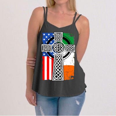 Irish American USA Flag Celtic Cross St Patrick's Day Women's Strappy Tank