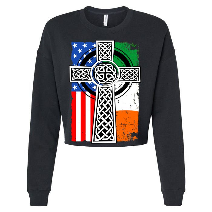 Irish American USA Flag Celtic Cross St Patrick's Day Cropped Pullover Crew