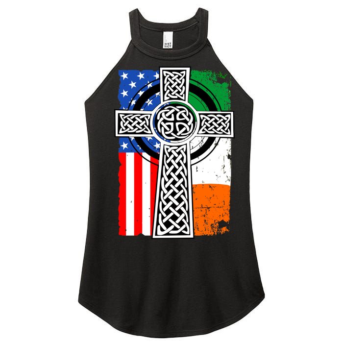 Irish American USA Flag Celtic Cross St Patrick's Day Women's Perfect Tri Rocker Tank