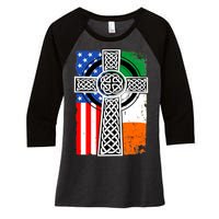 Irish American USA Flag Celtic Cross St Patrick's Day Women's Tri-Blend 3/4-Sleeve Raglan Shirt