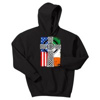 Irish American USA Flag Celtic Cross St Patrick's Day Kids Hoodie