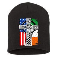 Irish American USA Flag Celtic Cross St Patrick's Day Short Acrylic Beanie