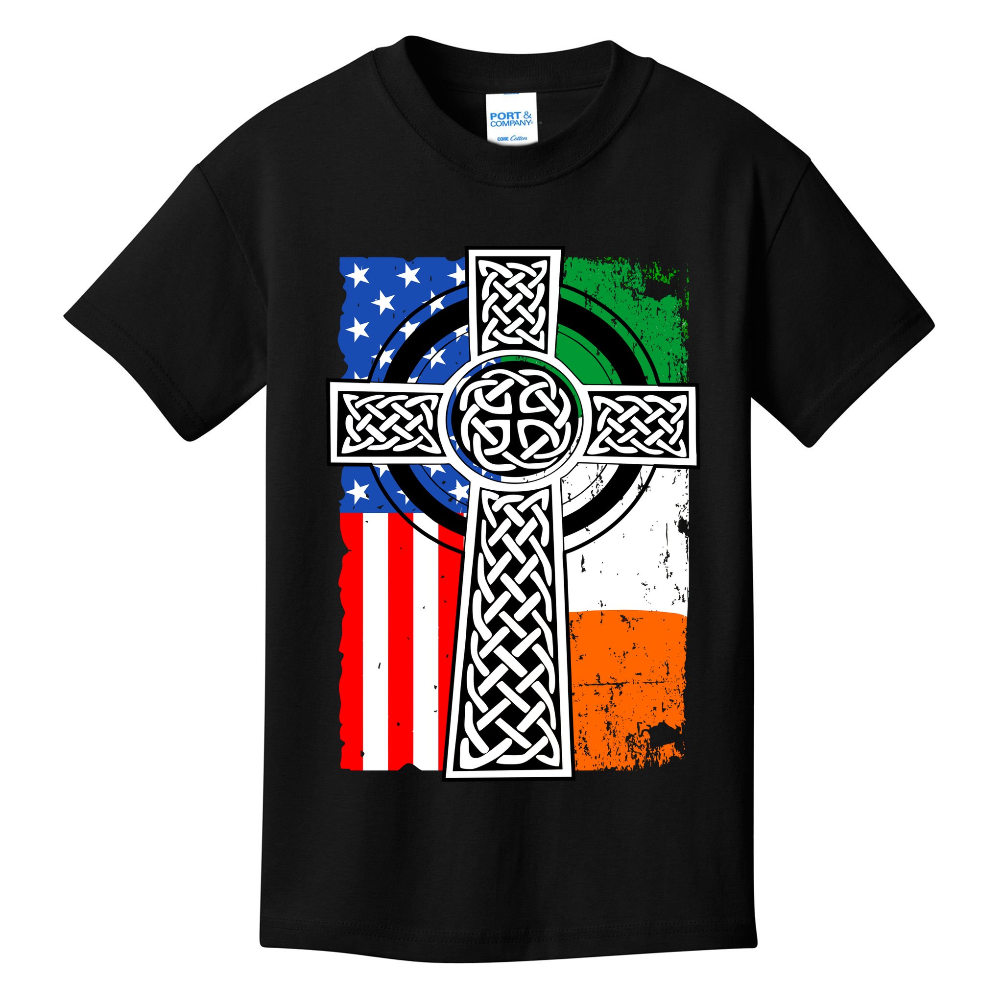 Irish American USA Flag Celtic Cross St Patrick's Day Kids T-Shirt
