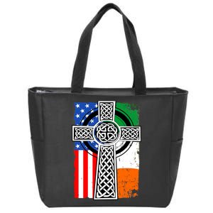 Irish American USA Flag Celtic Cross St Patrick's Day Zip Tote Bag