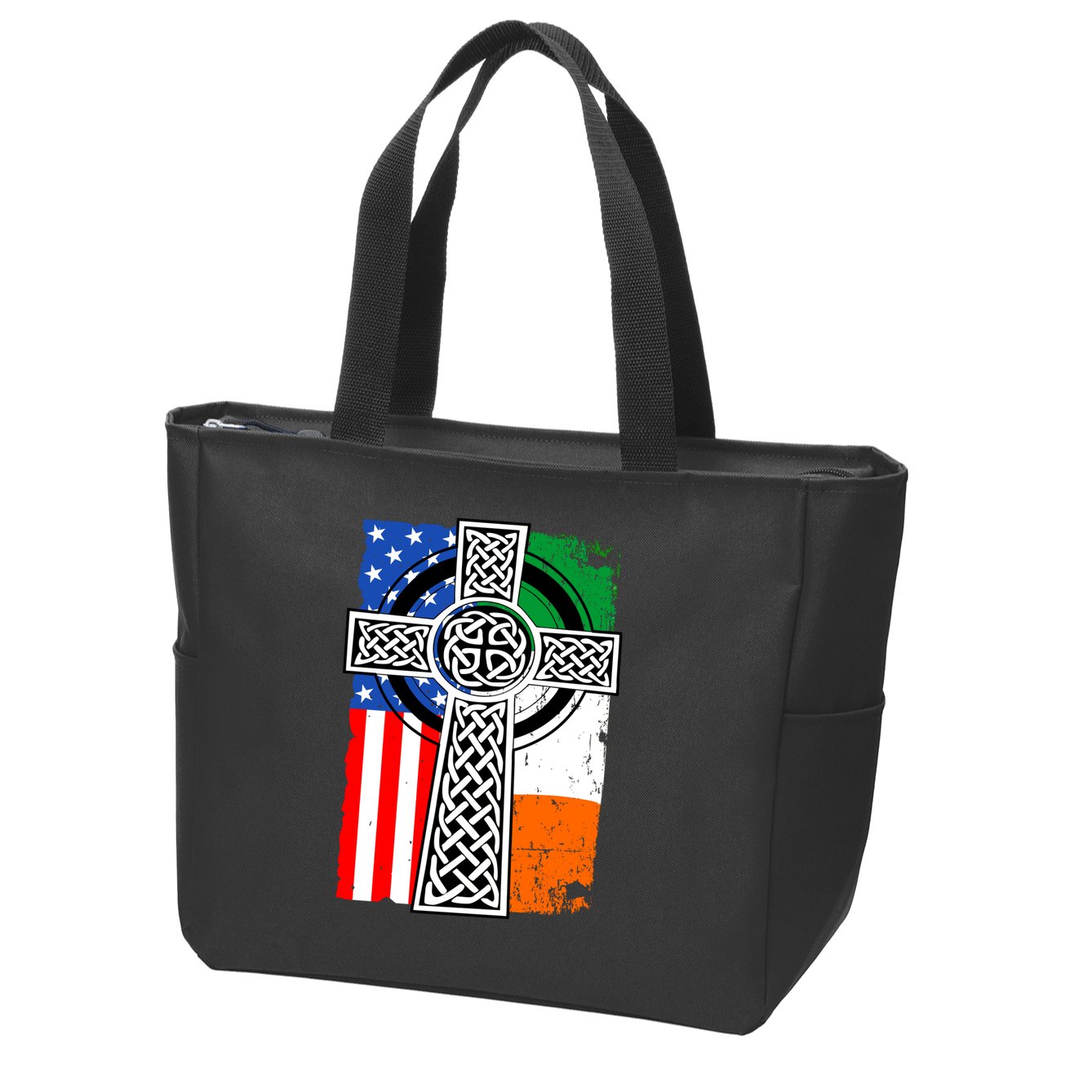 Irish American USA Flag Celtic Cross St Patrick's Day Zip Tote Bag