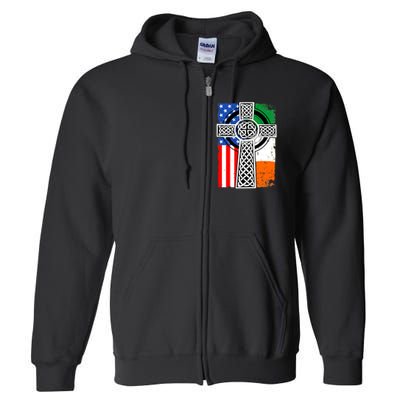 Irish American USA Flag Celtic Cross St Patrick's Day Full Zip Hoodie