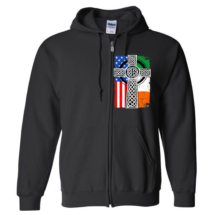 Irish American USA Flag Celtic Cross St Patrick's Day Full Zip Hoodie