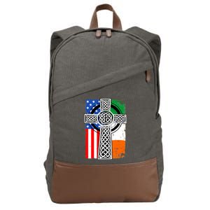 Irish American USA Flag Celtic Cross St Patrick's Day Cotton Canvas Backpack