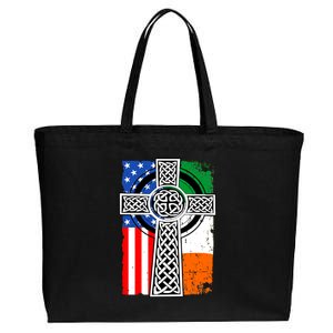 Irish American USA Flag Celtic Cross St Patrick's Day Cotton Canvas Jumbo Tote