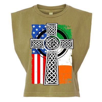 Irish American USA Flag Celtic Cross St Patrick's Day Garment-Dyed Women's Muscle Tee