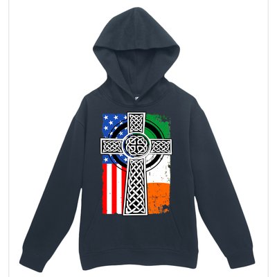 Irish American USA Flag Celtic Cross St Patrick's Day Urban Pullover Hoodie