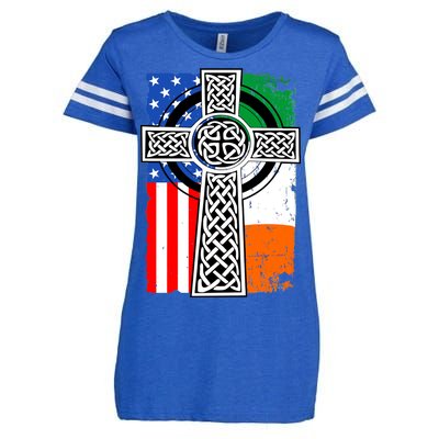 Irish American USA Flag Celtic Cross St Patrick's Day Enza Ladies Jersey Football T-Shirt