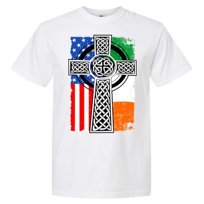 Irish American USA Flag Celtic Cross St Patrick's Day Garment-Dyed Heavyweight T-Shirt