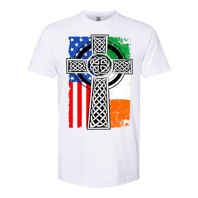 Irish American USA Flag Celtic Cross St Patrick's Day Softstyle CVC T-Shirt