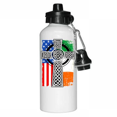 Irish American USA Flag Celtic Cross St Patrick's Day Aluminum Water Bottle