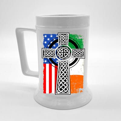 Irish American USA Flag Celtic Cross St Patrick's Day Beer Stein