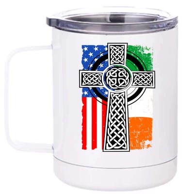 Irish American USA Flag Celtic Cross St Patrick's Day 12 oz Stainless Steel Tumbler Cup