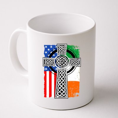 Irish American USA Flag Celtic Cross St Patrick's Day Coffee Mug